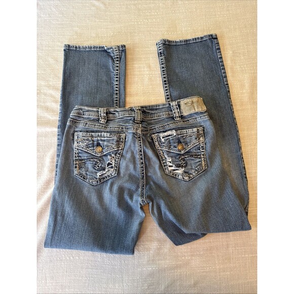 Silver Jeans SUKI Slim Boot Built Free Distressed Flap Pocket 32x33 (fits 32x32) - Picture 1 of 15
